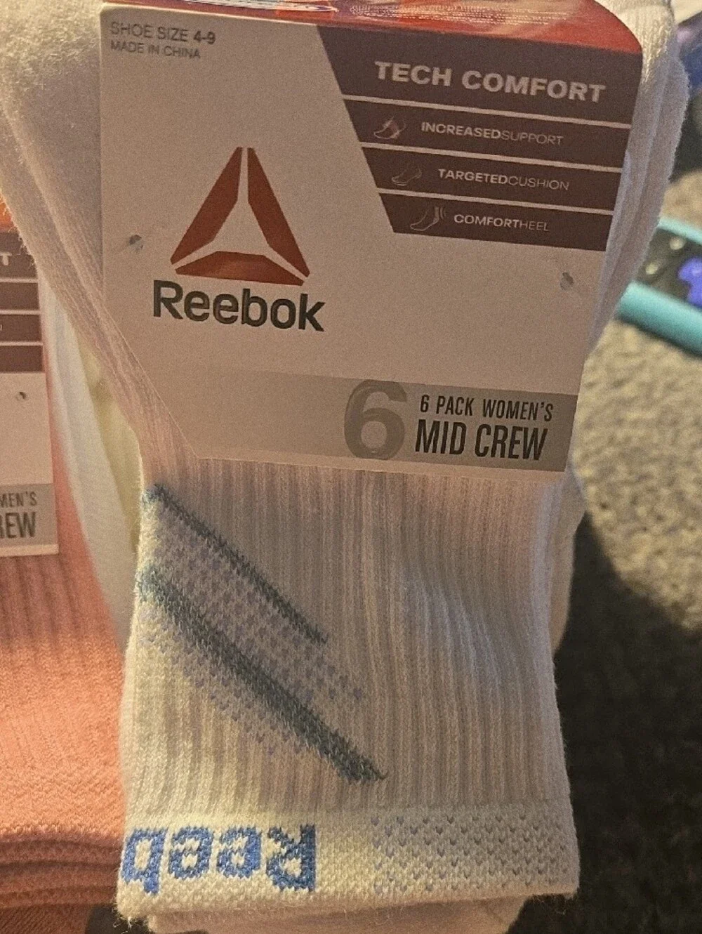 3 Packages Reebok Women’s Mid Crew Socks Size 4-9 - Multi Colors (6-Pack)